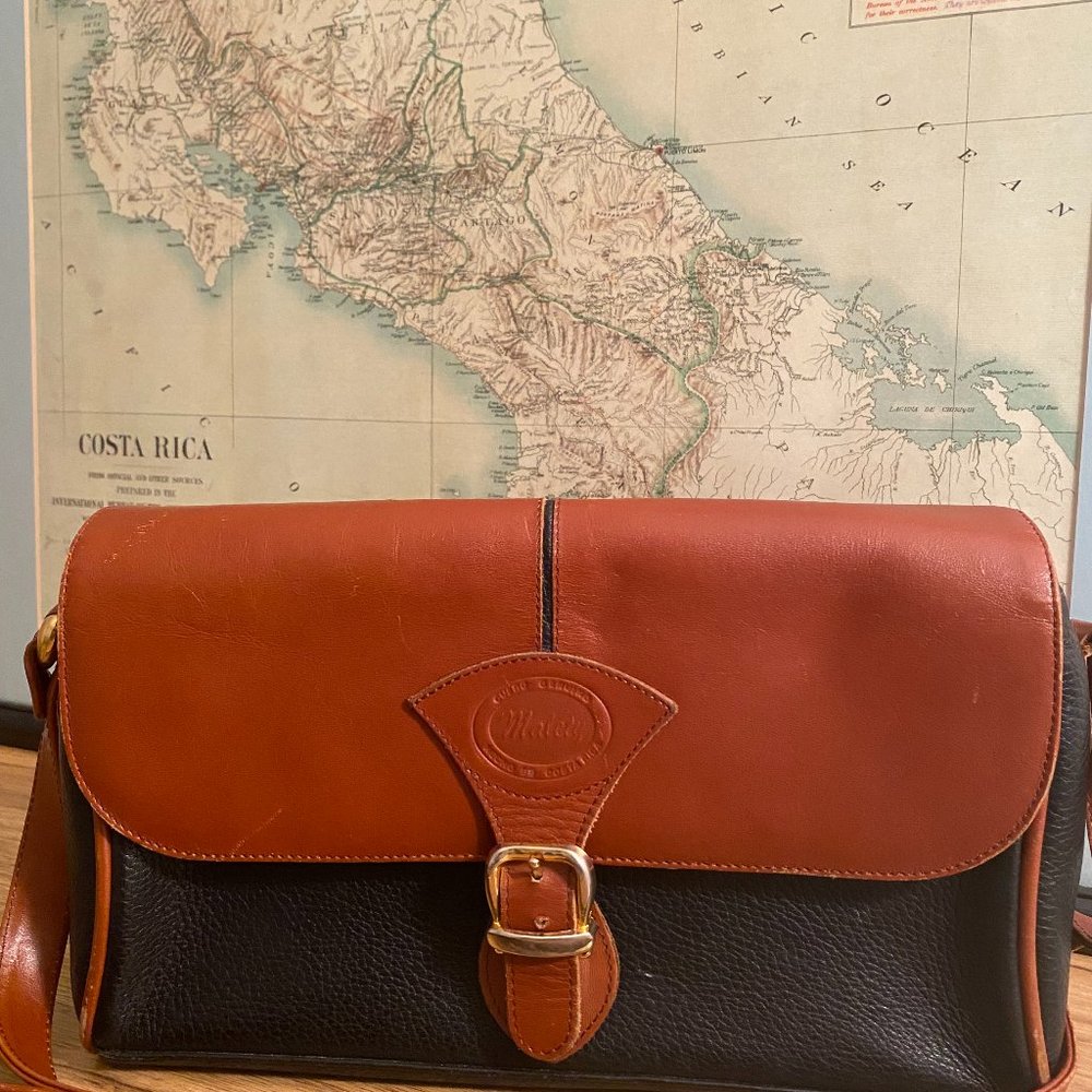 Artisan Vintage Leather Structured Crossbody Bag (Brown/ Black)